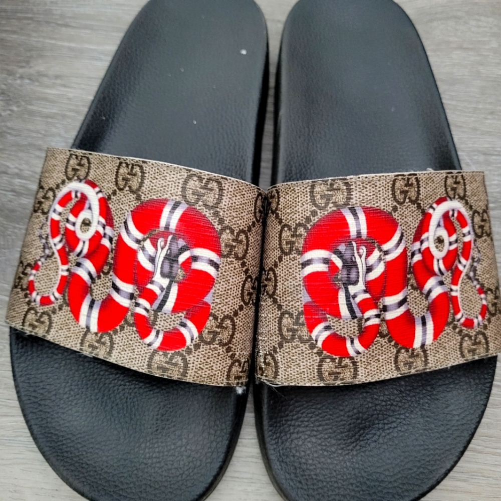 GUCCI monogram red snake slides